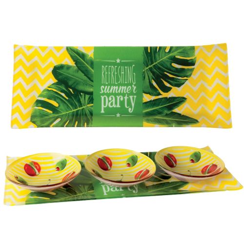 Set piatto rettangolare + 3 ciotole in vetro