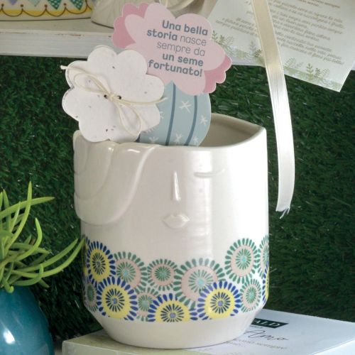 Cachepot donna in porcellana con carta piantabile