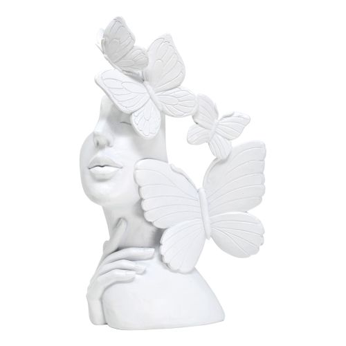Scultura grande in resina bianca donna con farfalle