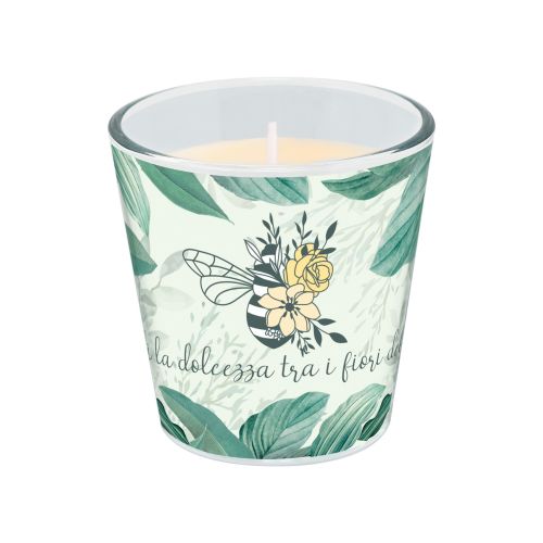 Candela profumata in vetro decoro "diffondi la dolcezza"