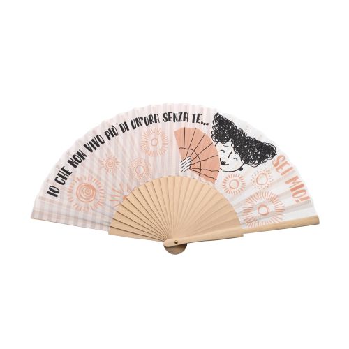 Ventaglio in legno decoro viso con ventaglio e sole stilizzati