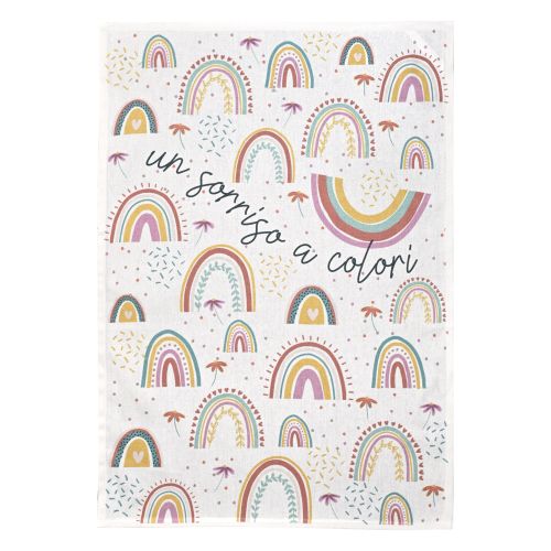 Set 2 strofinacci 100% cotone decoro sorriso a colori+arcobaleno