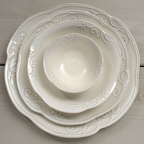 Piatto piano bianco, con sfumature tortora sul bor - 6 pz.