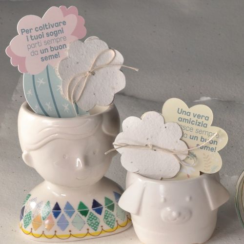 Cachepot boy in porcellana bianca con carta piantabile