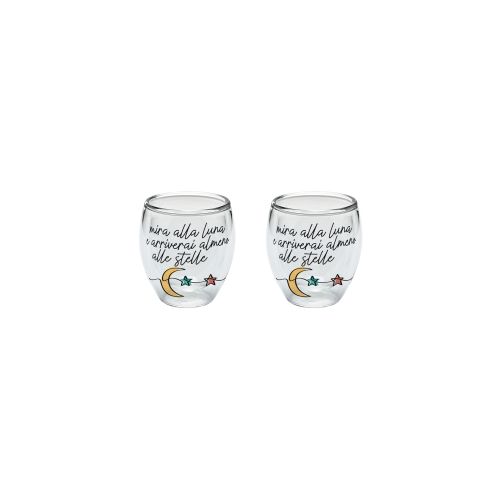 Set 2 bicchierini in vetro borosilicato decoro "risi e sorrisi"