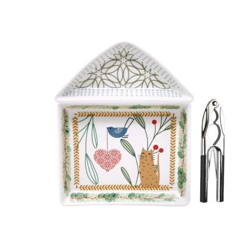 Vassoio porta frutta secca forma casa racconti di natale+schiaccianoci