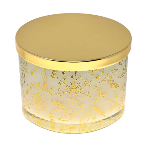 Candela oro + coperchio oro frag. lino fiorito