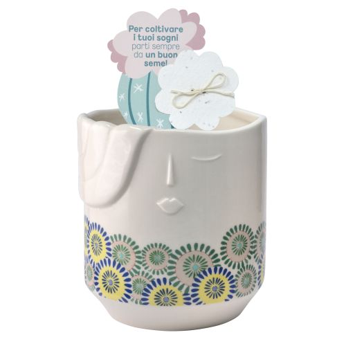 Cachepot donna in porcellana con carta piantabile