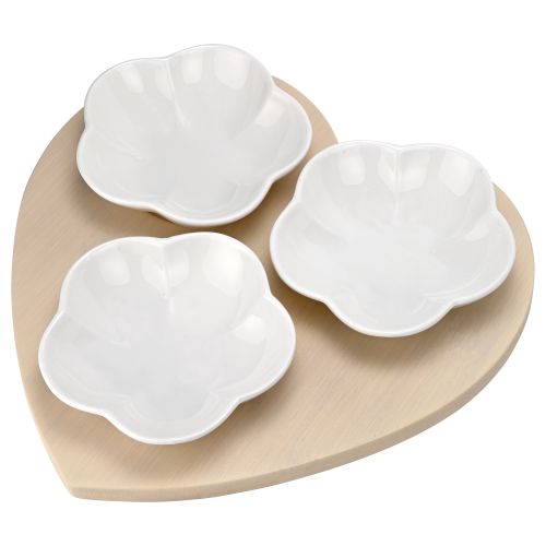 Vassoio cuore bamboo con 3 ciotole fiore