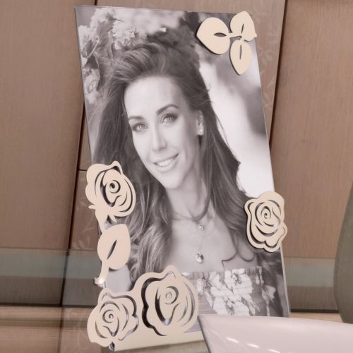 Portafoto con rose avorio