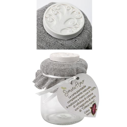 Barattolino di vetro con gesso "albero della vita"+ carta piantabile - 6 pz.