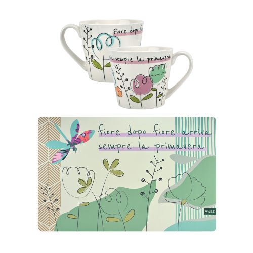 Tazza colazione in porcellana con tovaglietta americana decoro natural