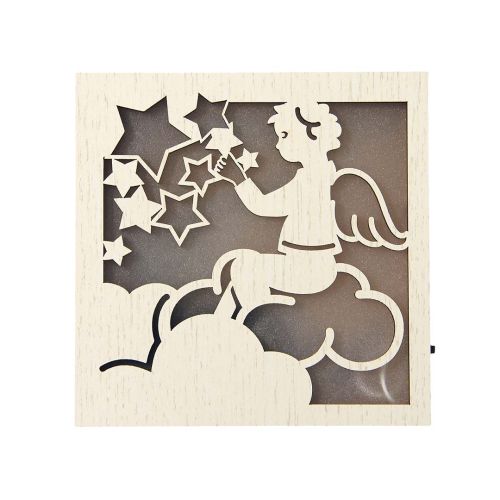 Quadretto legno angelo con led - 2 pz.