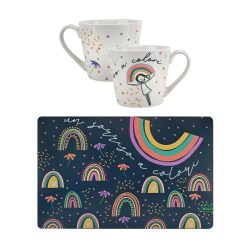 Tazza colazione in porcellana con tovaglietta americana decoro sorrisi