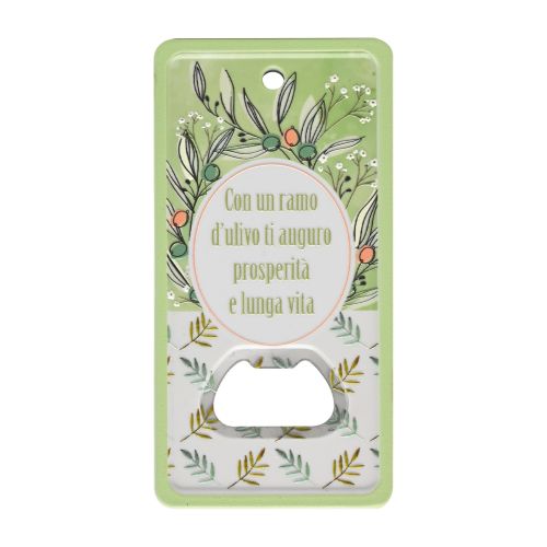 Apribottiglie/magnete in resina decoro ulivo