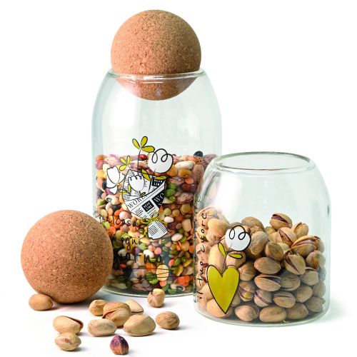 Barattolo in vetro borosilicato con tappo in sughero decoro "natural"