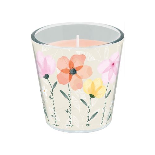 Candela in vetro fragranza peonia decoro amore