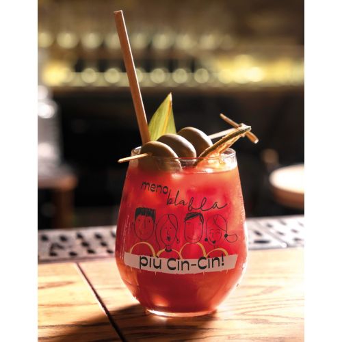 Set 6 bicchieri in vetro decoro "cin cin"