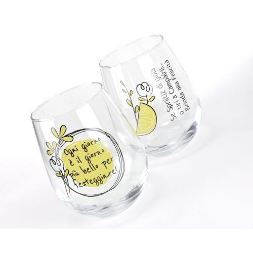 Set 6 bicchieri in vetro decoro "brinda alla felicita'"