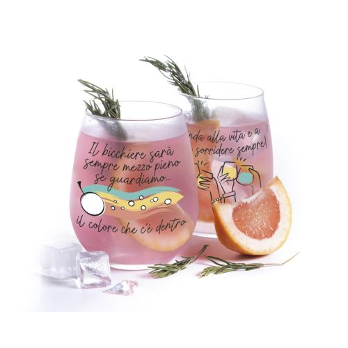 Set 2 bicchieri in vetro decoro "brinda alla vita"