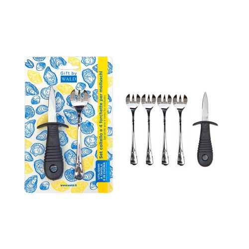 Set per molluschi: coltello + 4 forchettine