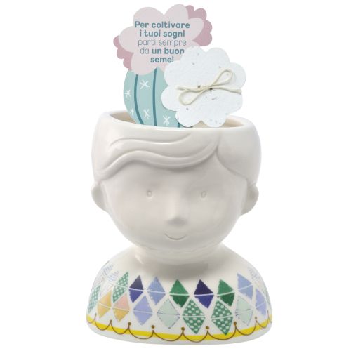 Cachepot boy in porcellana bianca con carta piantabile
