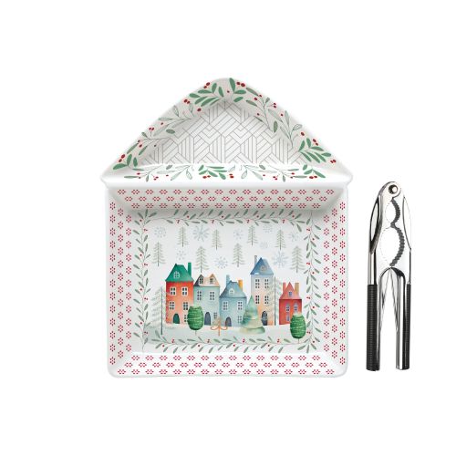 Vassoio frutta secca decoro paesaggi con schiaccianoci