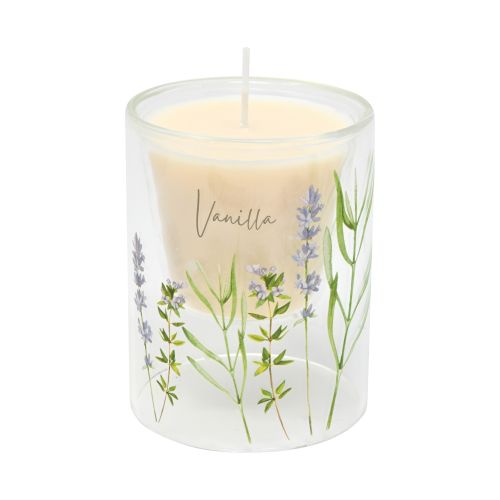 Candela vetro borosilicato decoro erbe aromatiche