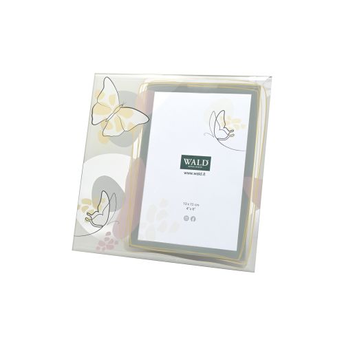 Portafoto piccolo in vetro con farfalle bianche