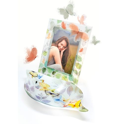 Contenitore grande foglia in vetro con farfalle