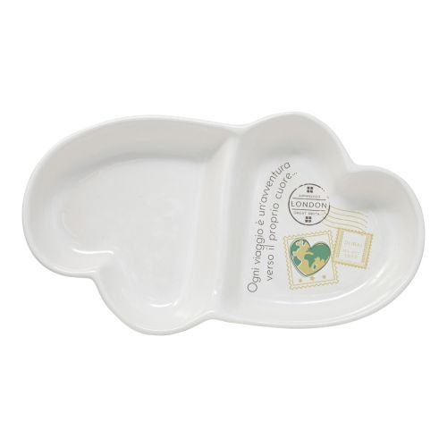 Contenitore in kergres 2 scomparti forma di cuori decoro francobolli