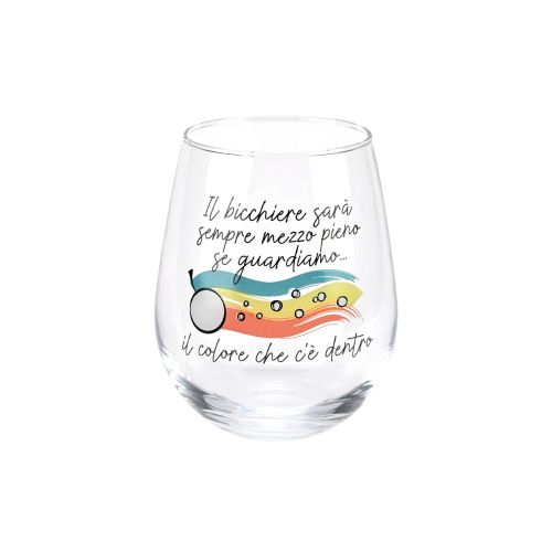 Set 2 bicchieri in vetro decoro "bicchiere mezzo pieno"