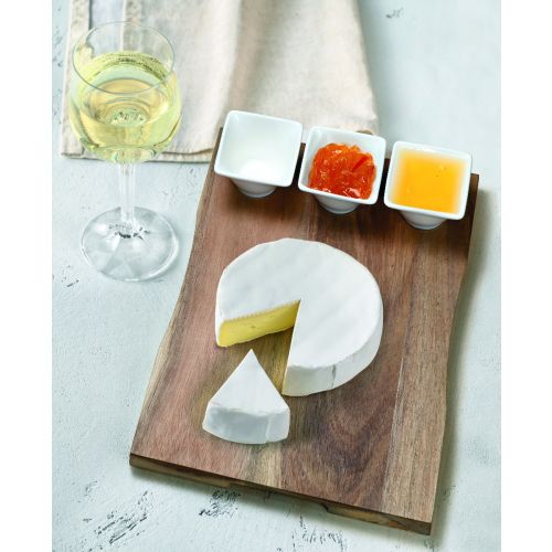 Tagliere in legno di acacia con 3 boli in porcellana