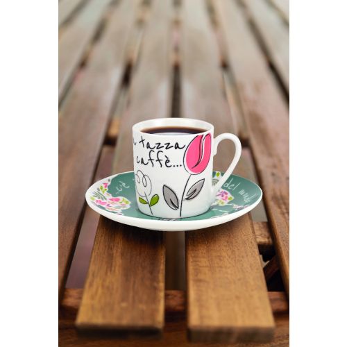 Set di due tazze caffè con piattino in porcellana decoro "natural"