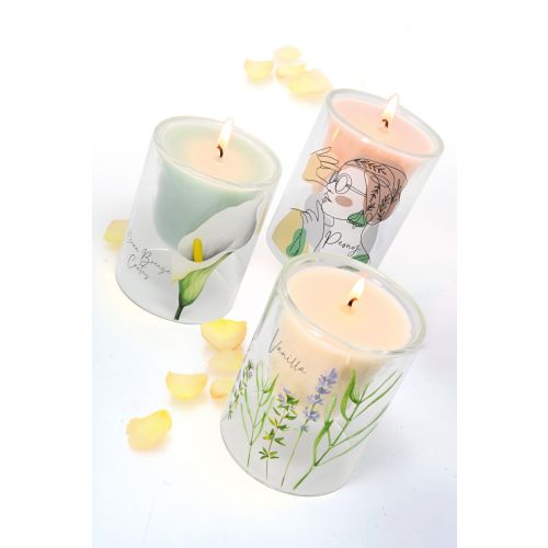 Candela vetro borosilicato decoro erbe aromatiche