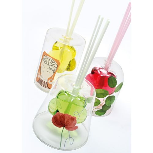 Bottiglia/vaso vetro borosilicato per profumo ambiente decoro foglie