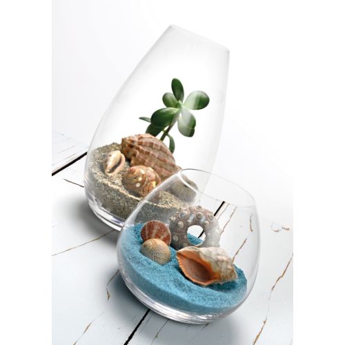 Candeliere vetro trasparente /rosso con abete e pigne